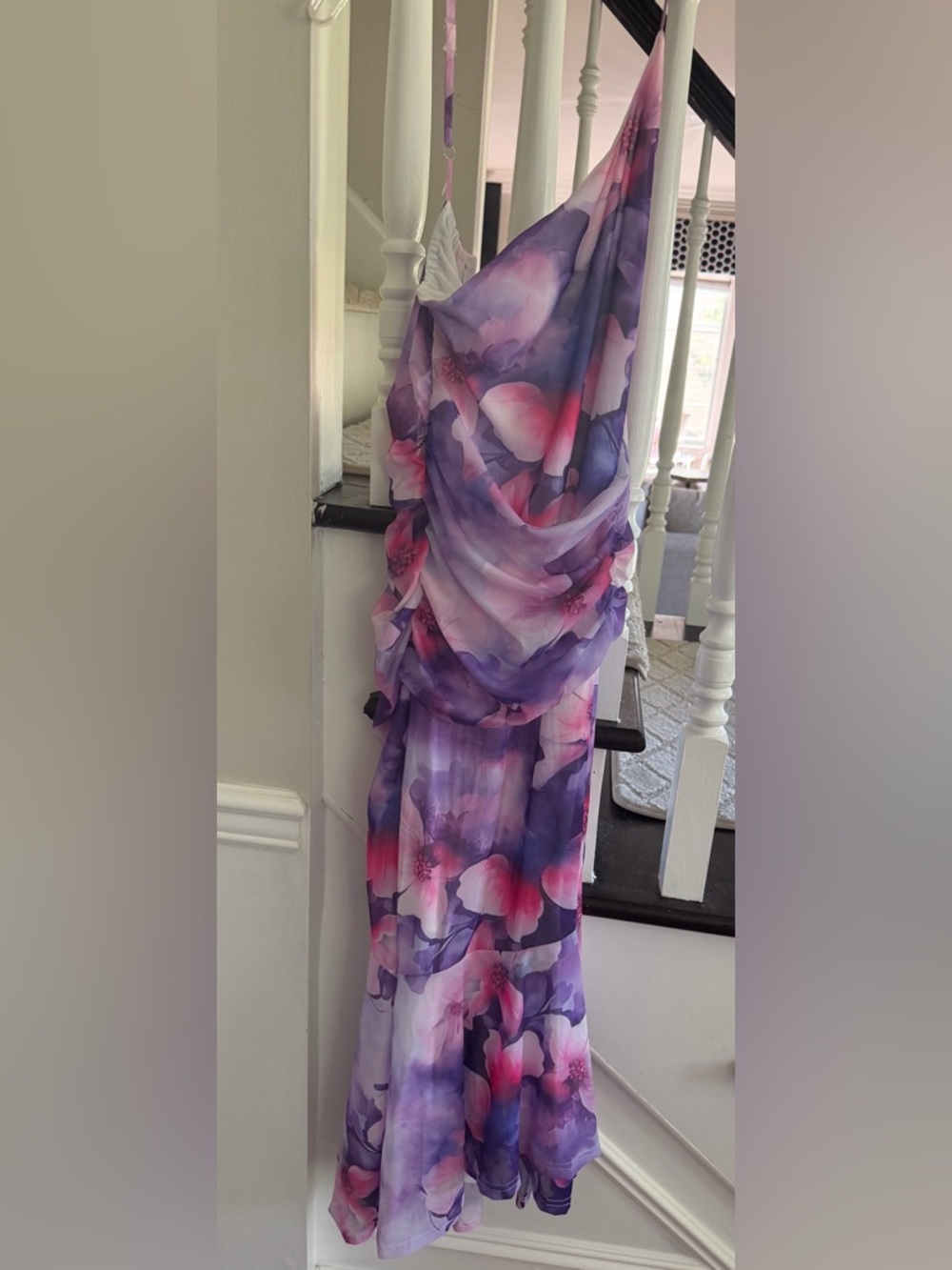 Floral Purple Pink Draped Maxi Dress
